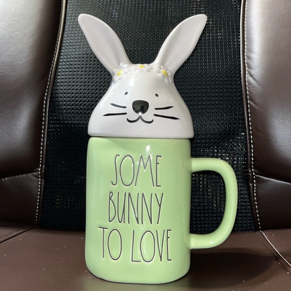 Rae Dunn Other - 💜🩷Rae Dunn “SOME BUNNY TO LOVE” Green EASTER Mug with Bunny Face Ears Topper